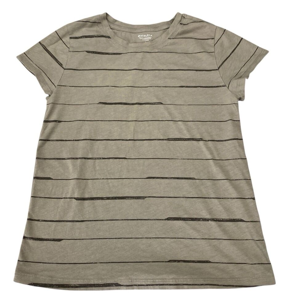 Athleta Organic Daily Striped Tee T-Shirt‎ Size M Womens Brown Black Crewneck